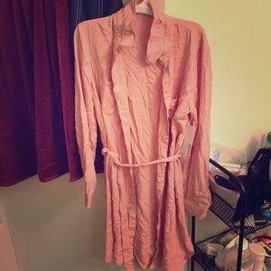 Blush button up T-shirt dress with waist tie.